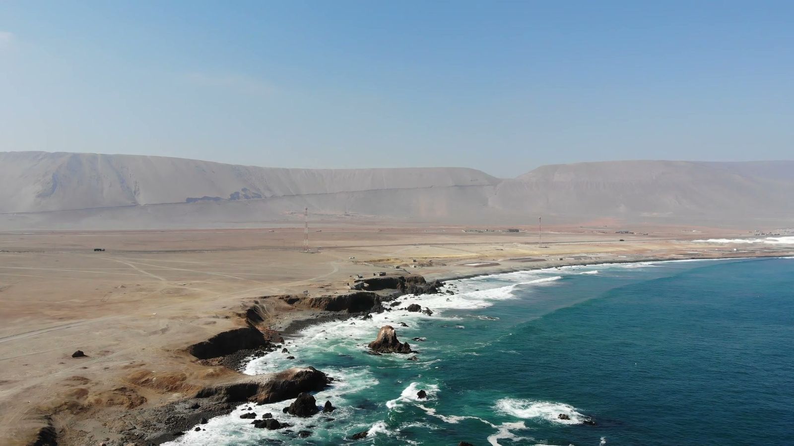 Drone view of a bay on the coast of northern Chile