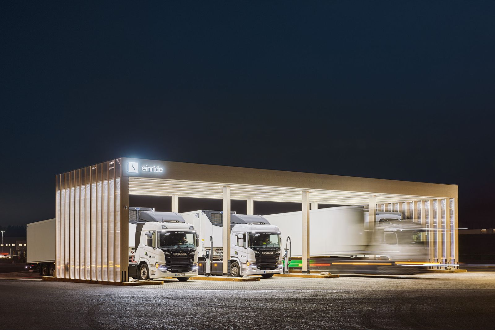 Einride charging station at night
