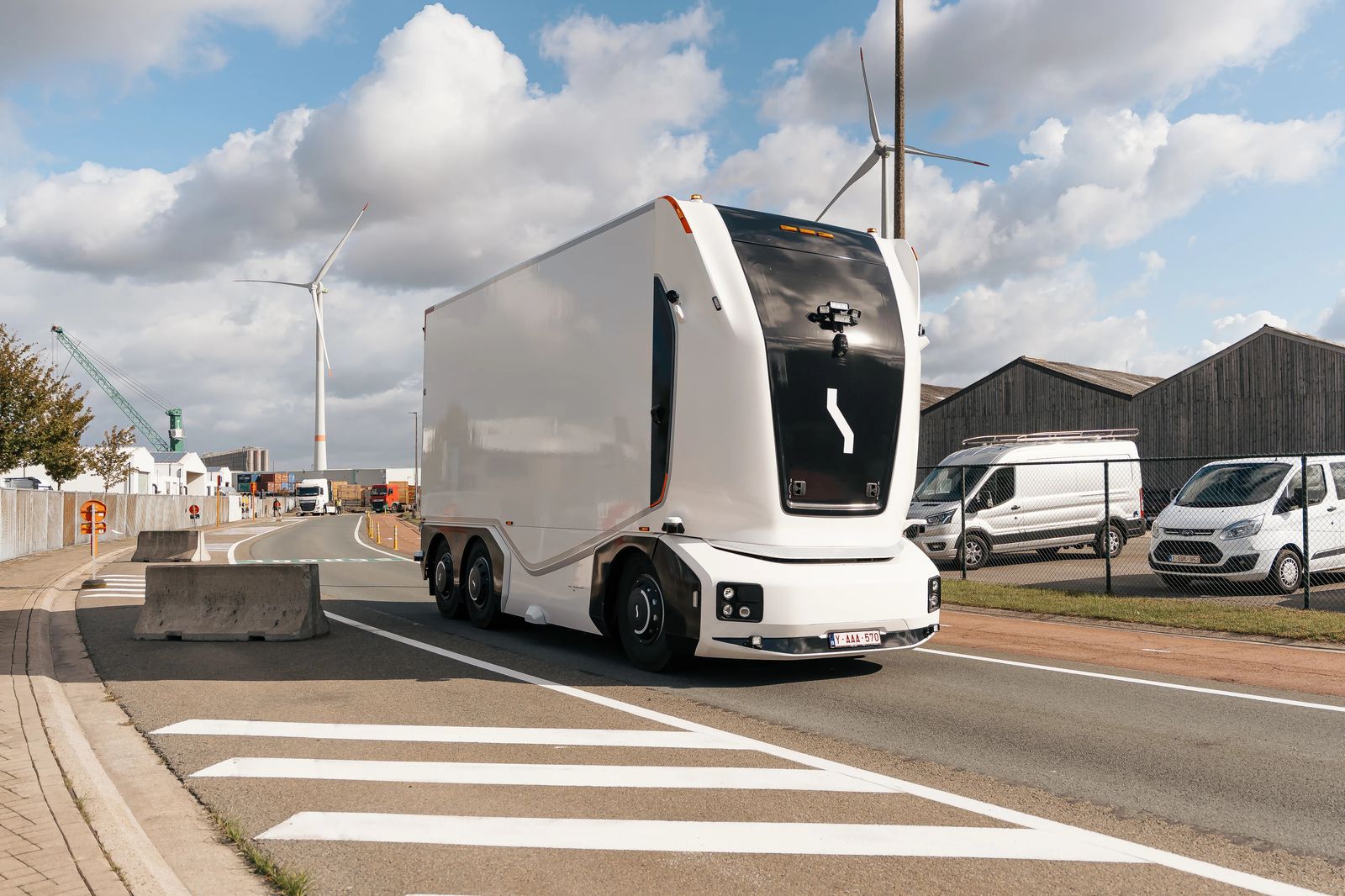 An Einride autonomous truck at a port